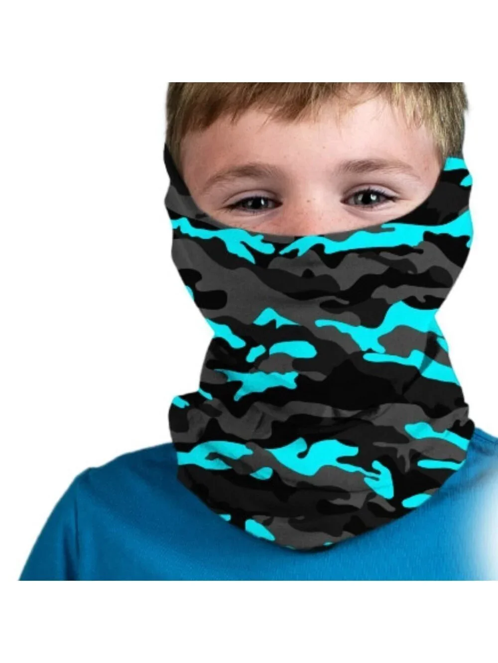 Neck Gaiter Aqua Blue Camouflage Boys SA Face Mask Headband Shield Wrap Kids